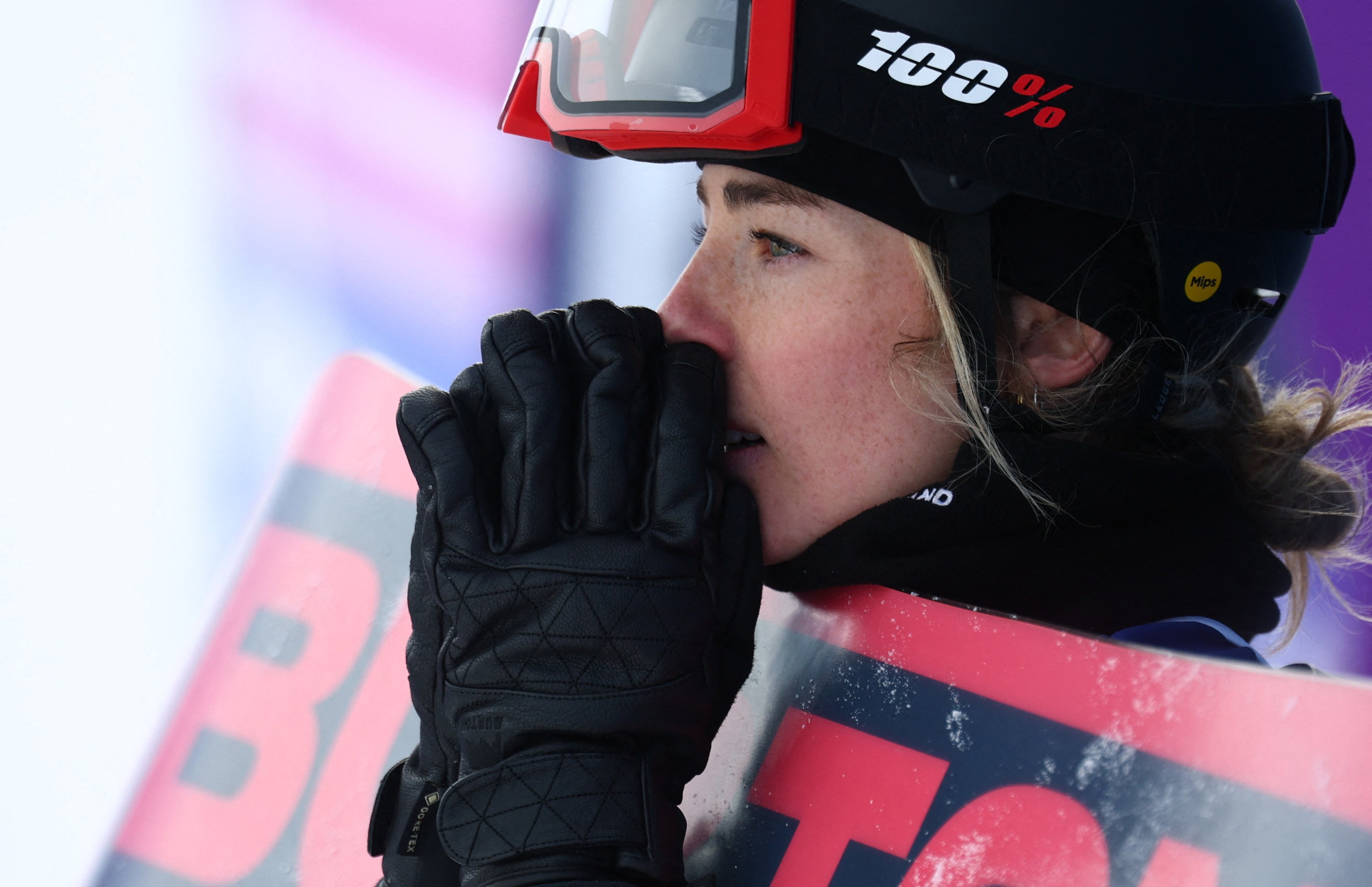 Zoi Sadowski- Synnott anxiously awaits her score after her second run in the Milano Cortina...