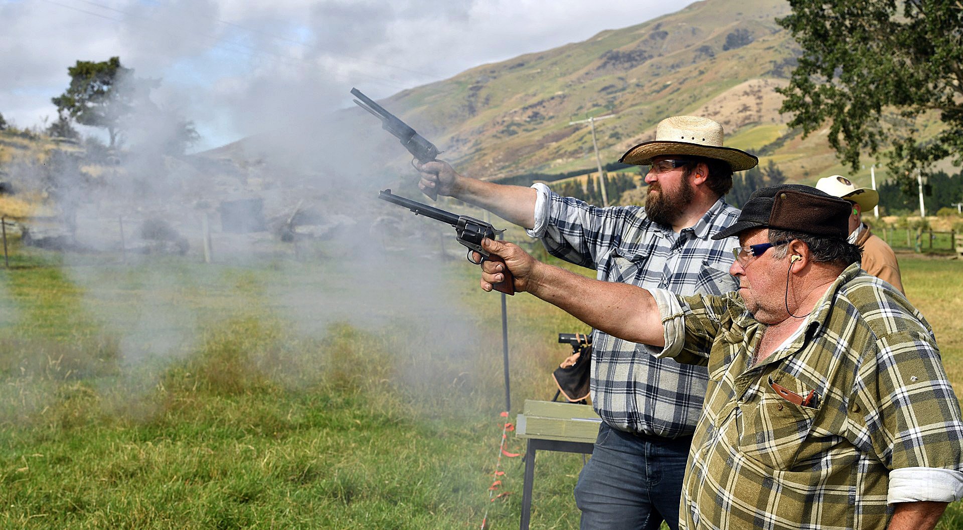 Alexandra father and son Euan, 71, and Alec, 42, Butters compete in black powder shooting in...