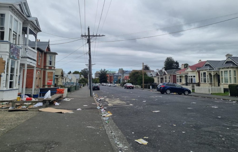 Castle Street in Dunedin on a Sunday morning during O-Week. Photo: RNZ / Tess Brunton