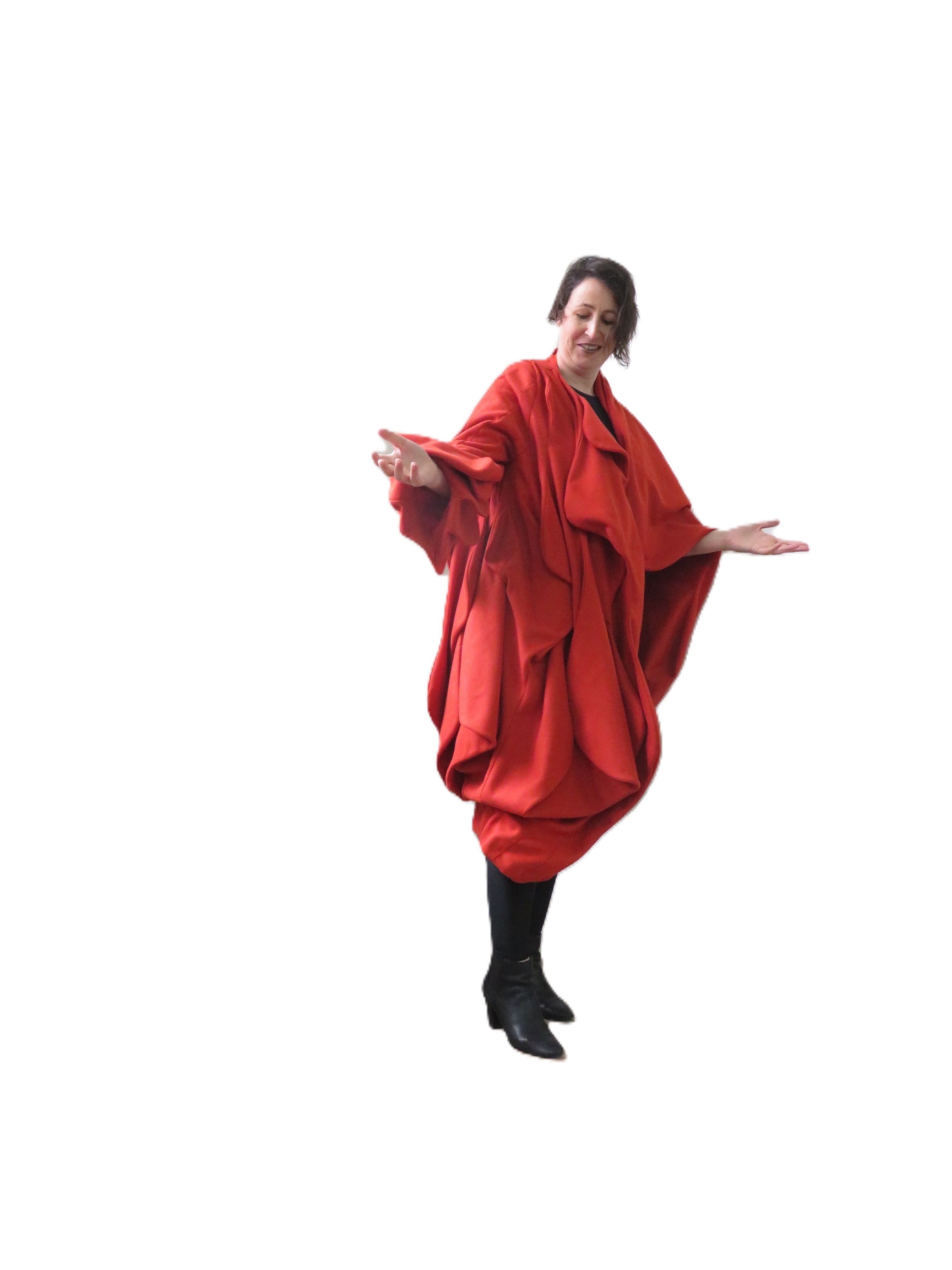 AJ Woodhouse wears former Otago Polytechnic fashion ākonga Eden Tuakana’s wool coat at Citizen...