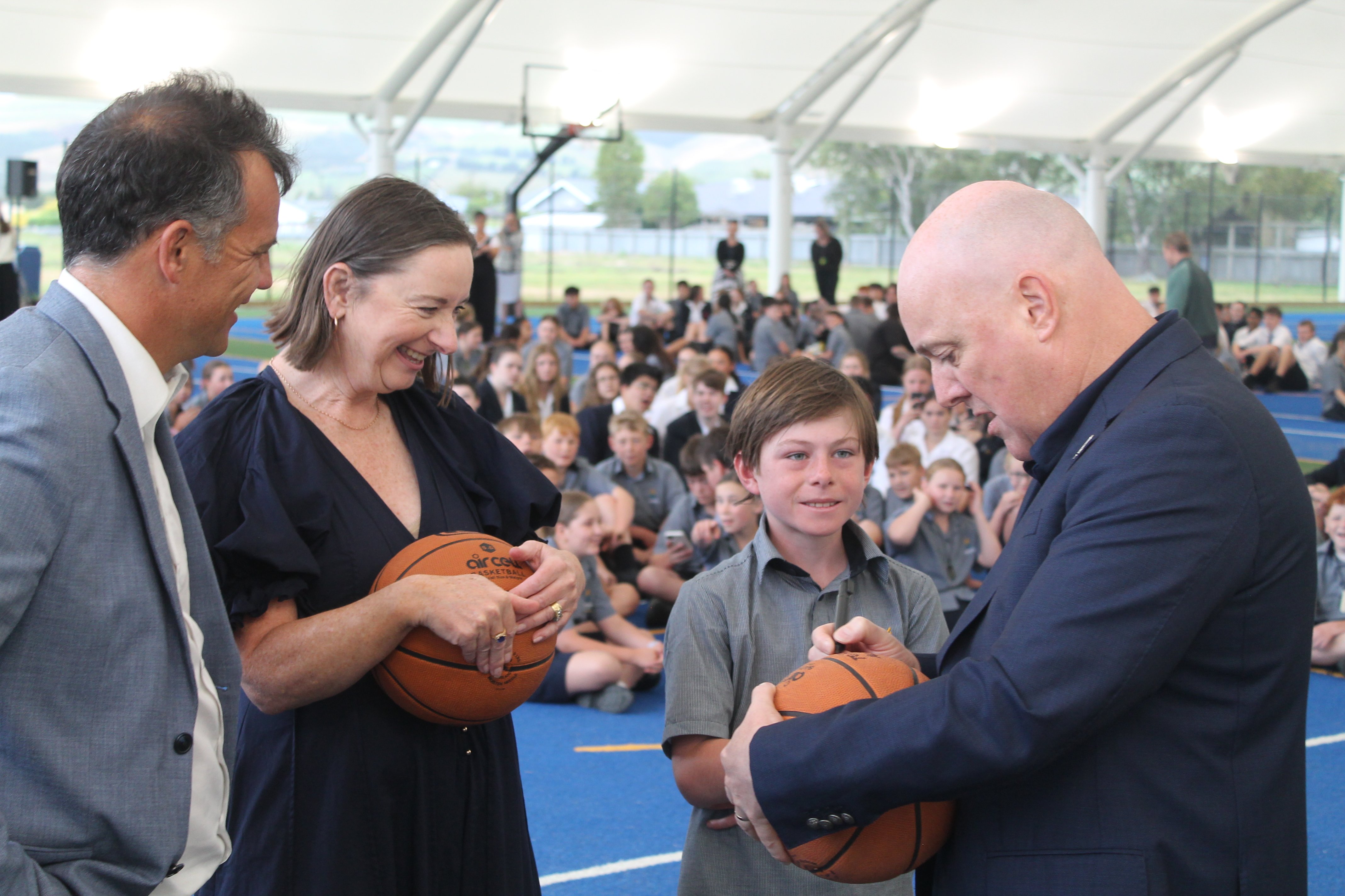 Mixing and mingling with students and staff in Gore yesterday, Prime Minister Christopher Luxon...