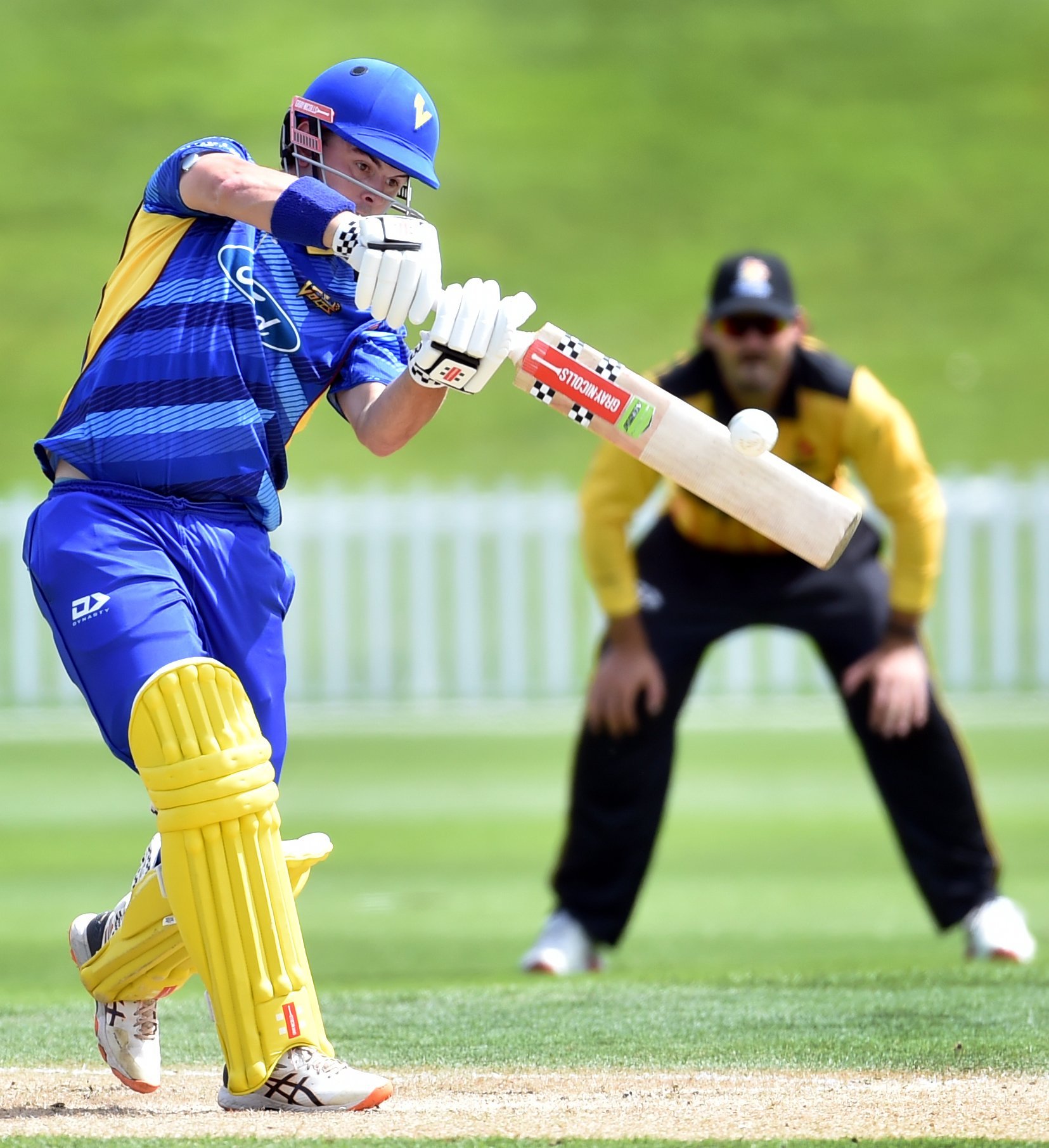 Otago opening batter Jacob Cumming gives it a whack during the game against Wellington at the...