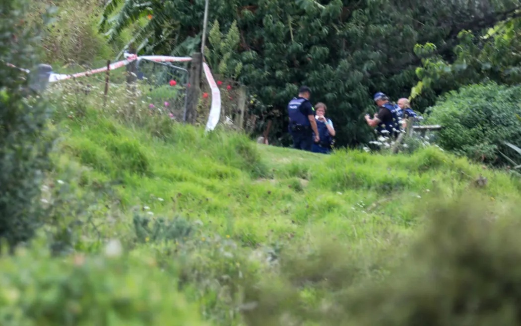 Police at the scene of the fatal attack. Photo: RNZ