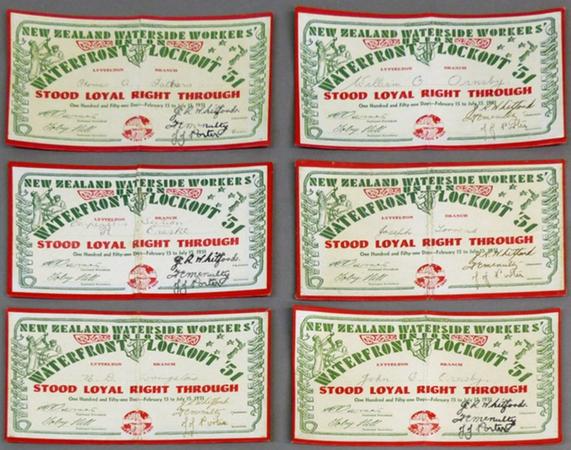 Six Waterside Workers' Union Lockout 51 certificates. They were awarded to workers who remained...