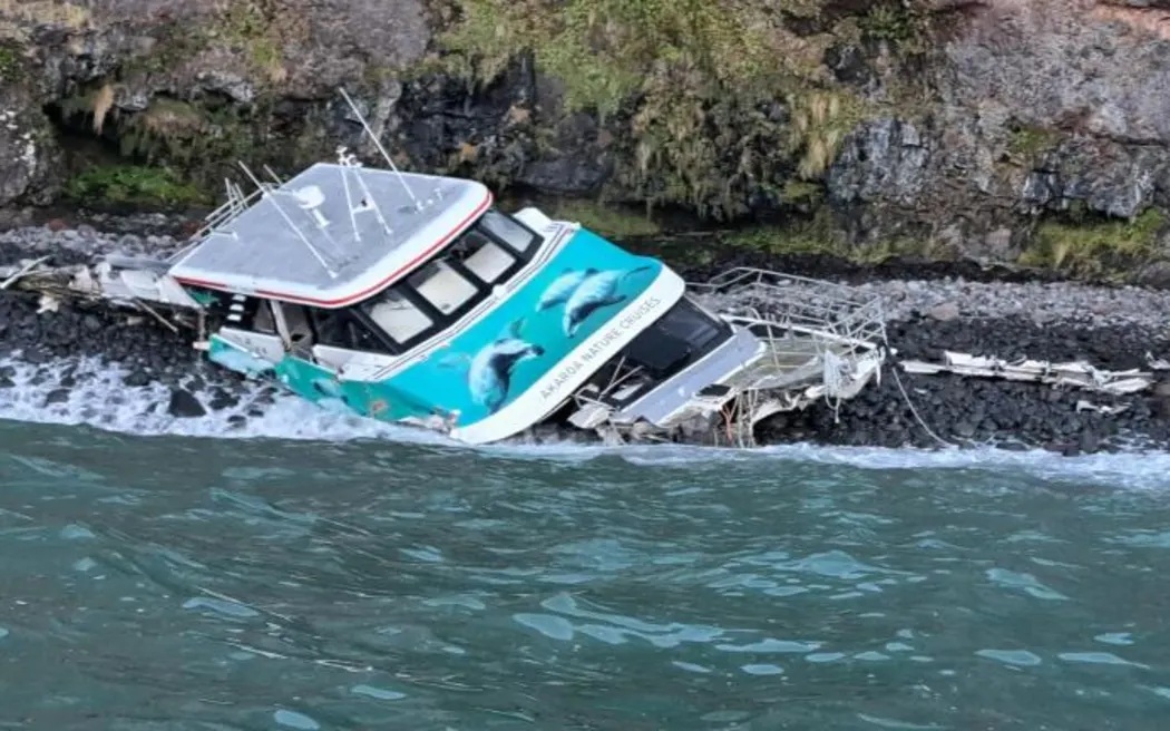 The wrecked catamaran after the incident. Photo: Environment Canterbury