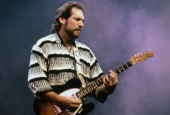 American guitarist Steve Cropper playing a Fender Telecaster guitar on stage, circa 1990. Photo:...