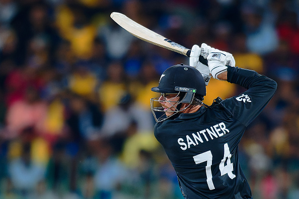Mitchell Santner hits out during his innings of 47 against Sri Lanka. Photo: Getty Images