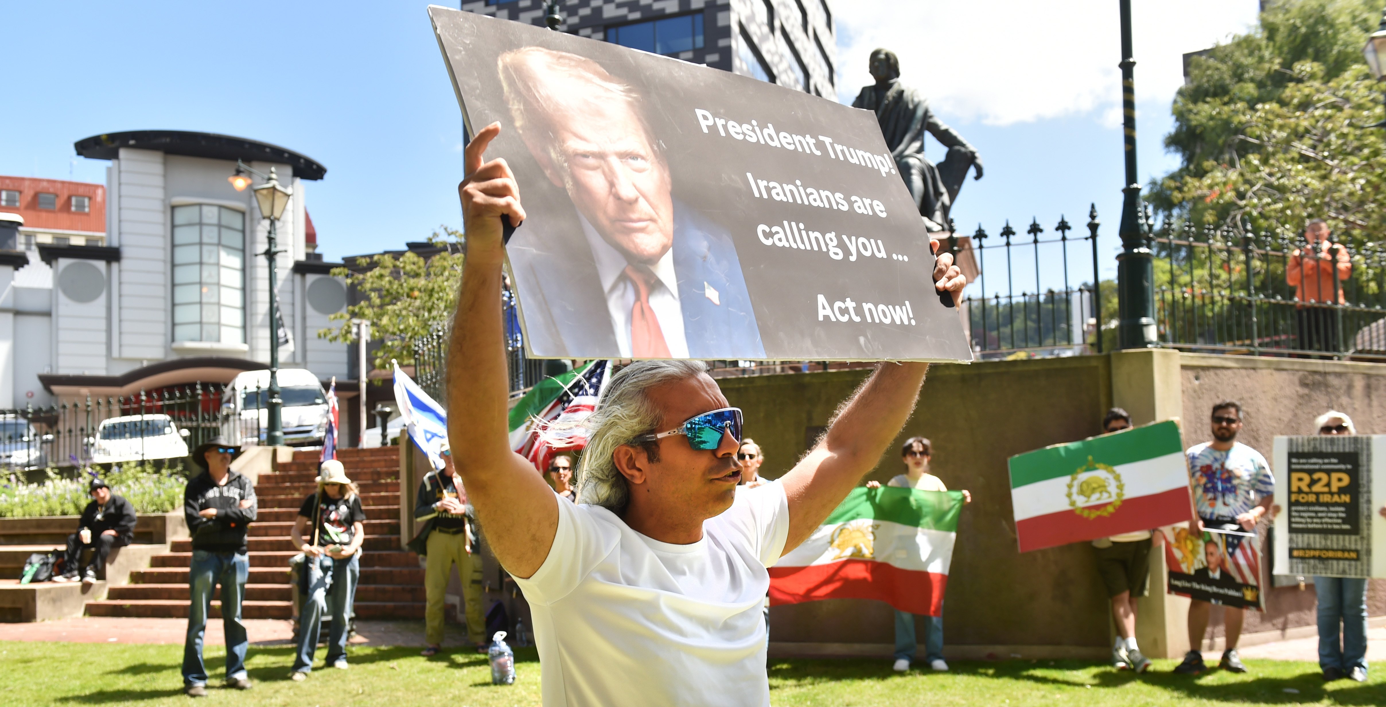 University of Otago PhD candidate Amir Zaheri in front of protesters in the Octagon on Saturday...