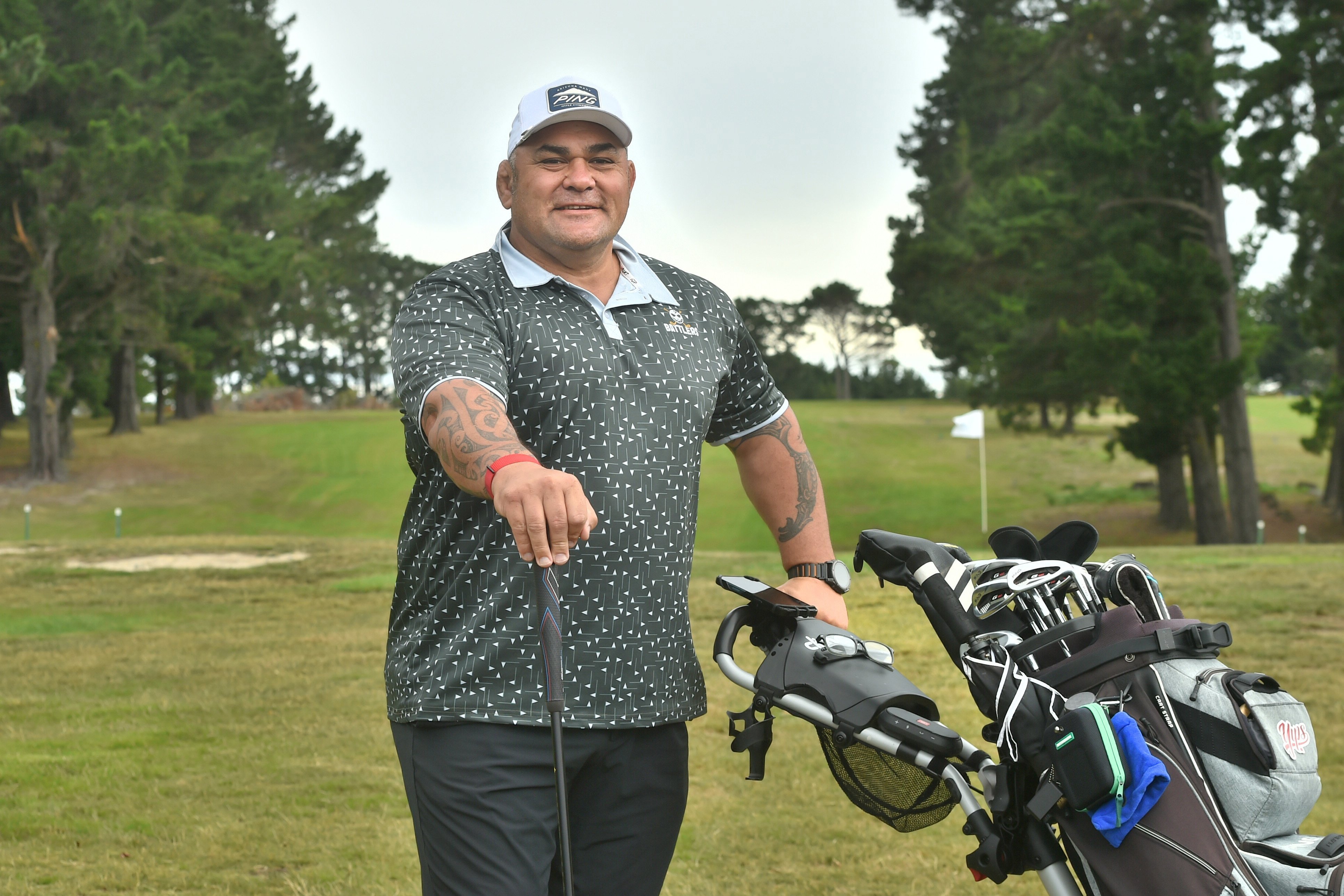 Masters Games ambassador Kees Meeuws gets ready for tee off for his first round at St Clair....