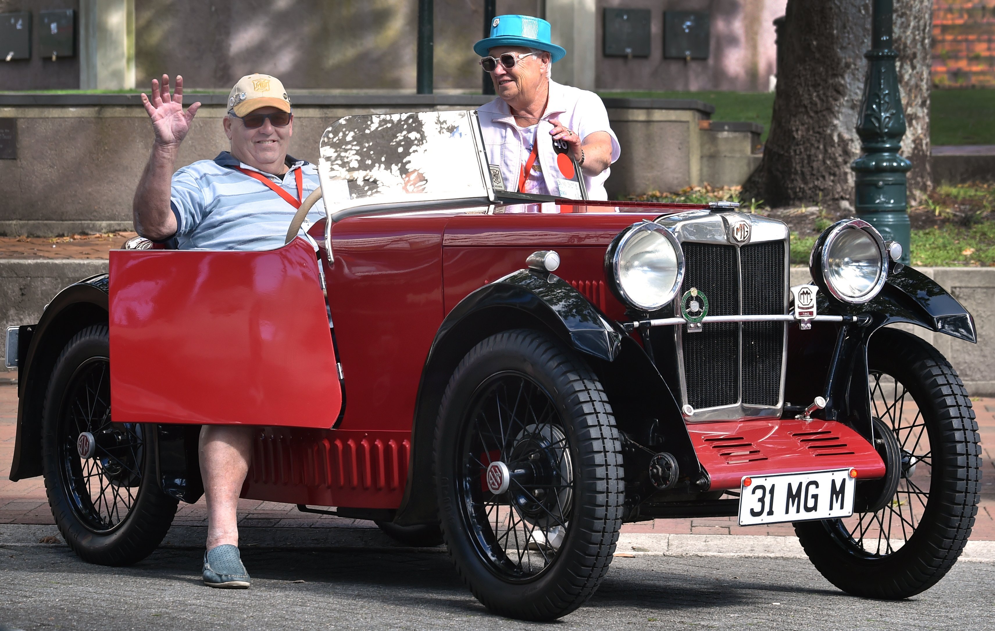 Pat and Lynette Widdup, of Palmerston North, prepare to drive their 1931 MG M-Type at the 2026 MG...