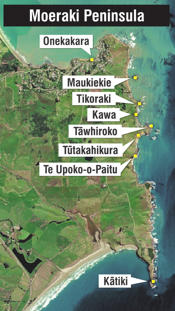 Some of the placenames of Moeraki Peninsula, recorded on Kā Huru Manu, the Ngāi Tahu Atlas.
