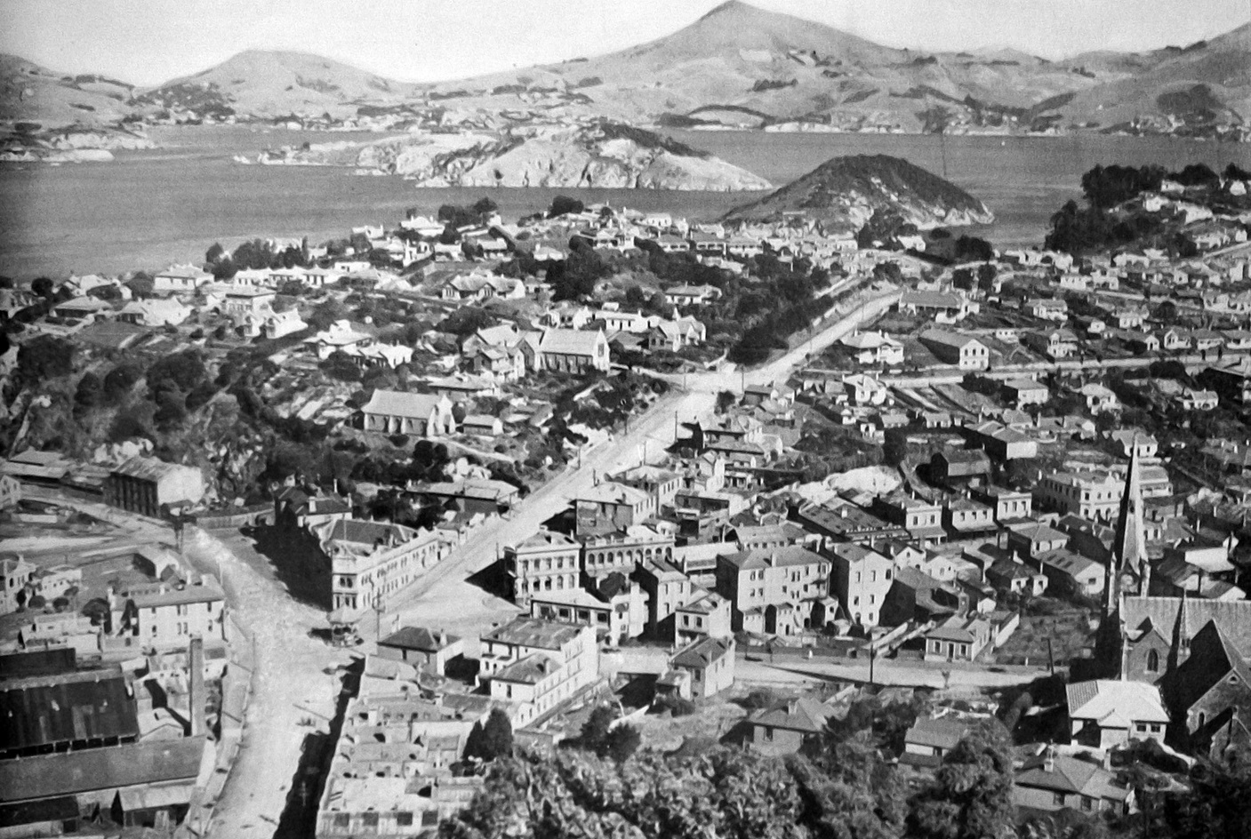 Port Chalmers, viewed from the Robert Falcon Scott monument looking towards Portobello. — Otago...