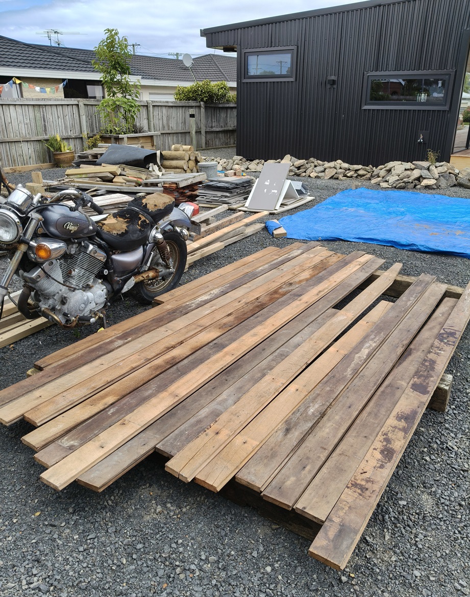 Rimu flooring from the old house will become a sliding barn door in the new dwelling. One of the...