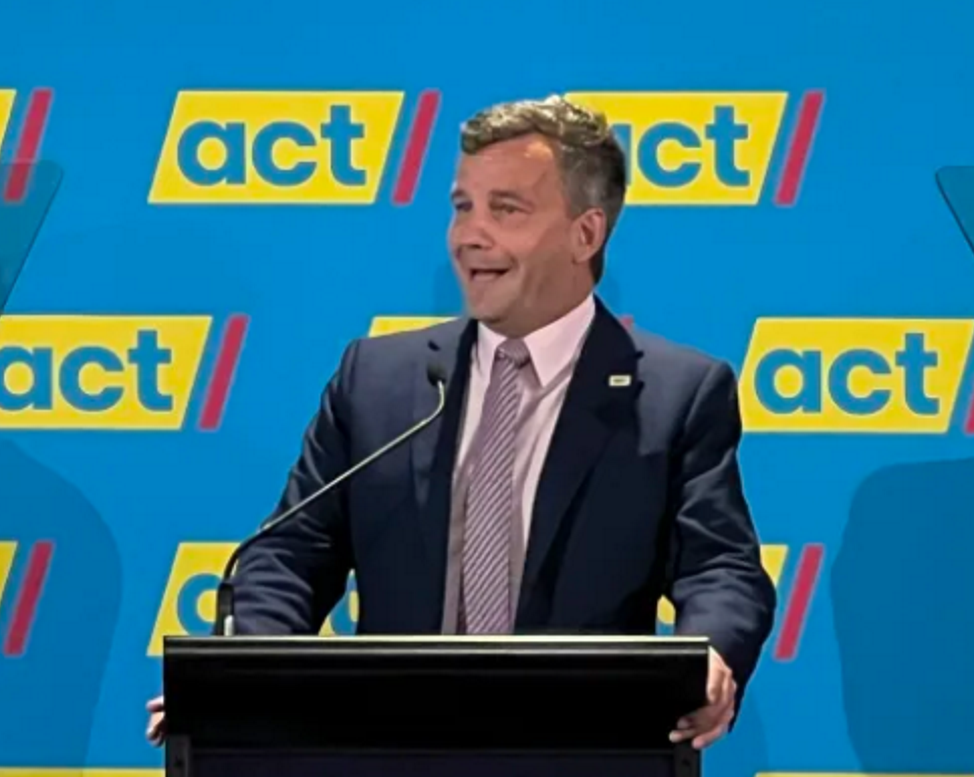 ACT leader David Seymour spoke to about 200 party supporters in Christchurch on Sunday. Photo: RNZ 