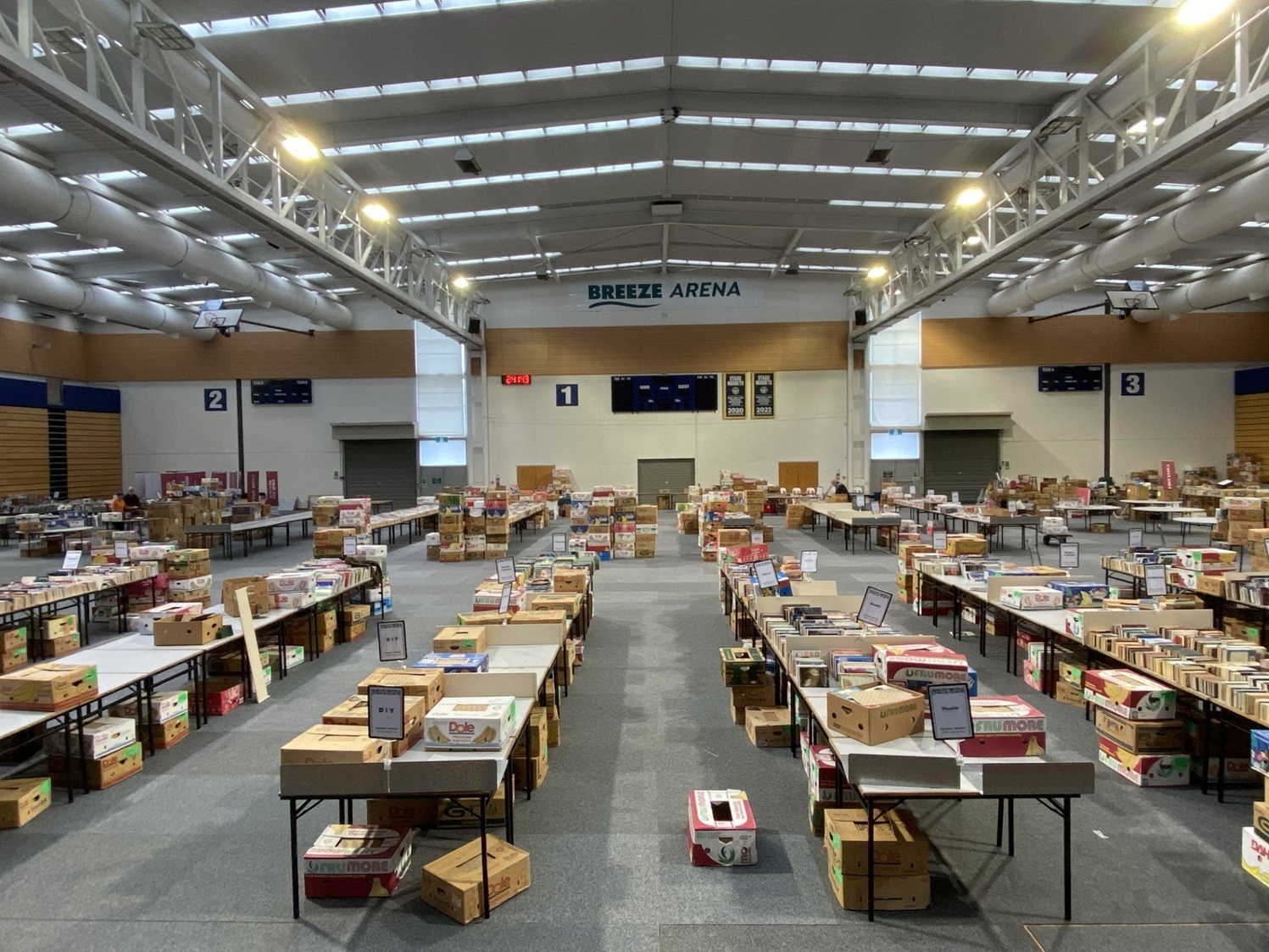 The Regent 24 Hour Book Sale starts to take shape at the Breeze Arena, Edgar Centre. Photo: Jill...