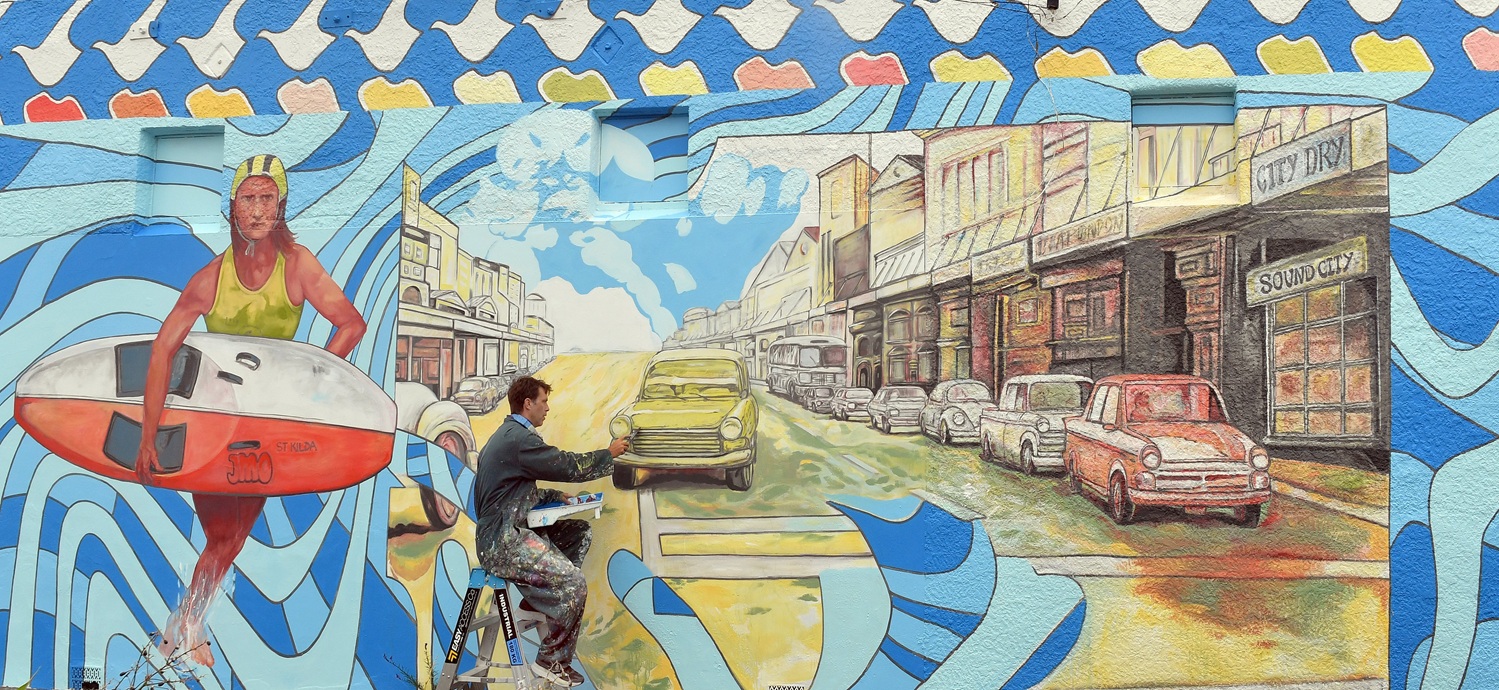 Dunedin mural artist Guy Howard renders a permanent reminder of summer on a Bellona St wall in St...