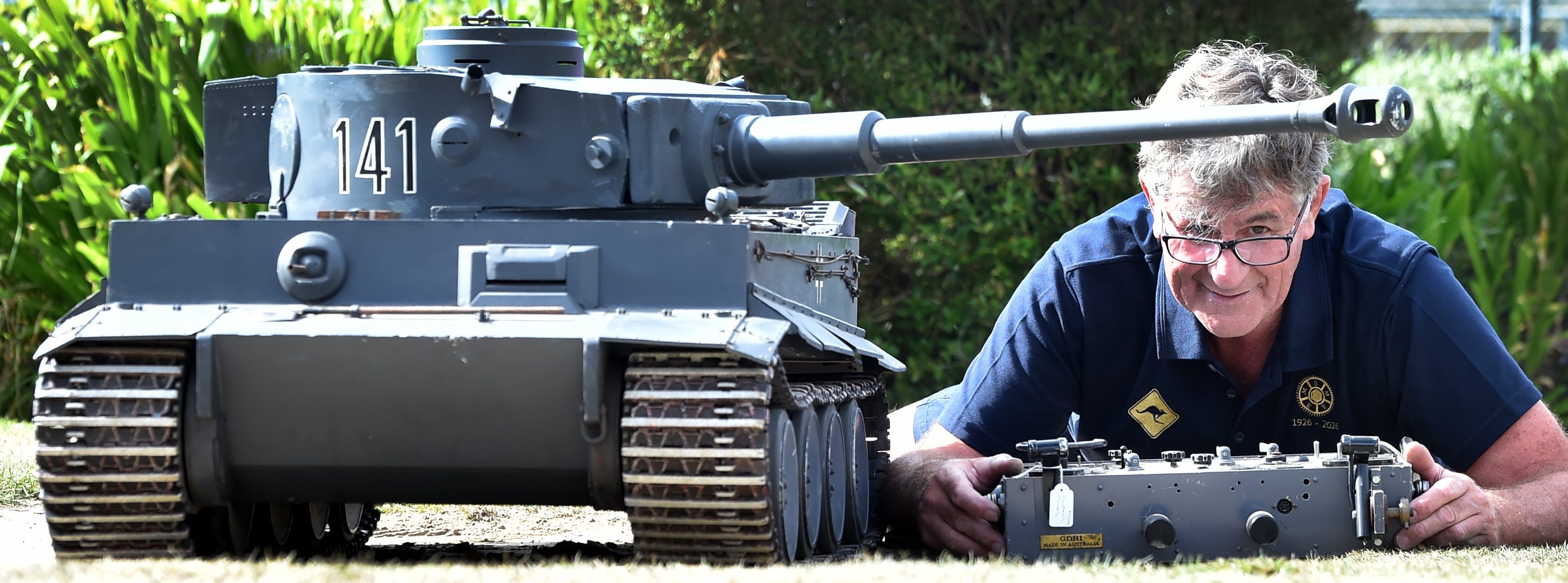 Melbourne man Gerard Dean displays his model Wimmera Tiger tank he built from scratch. PHOTO:...