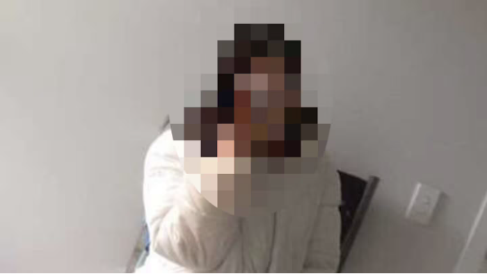 The woman sent the victim this, but unpixelated, photo of herself, taken inside the victim's...