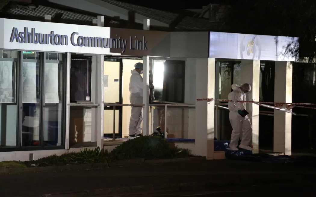 Ashburton's Work and Income office following the shooting. Photo: RNZ