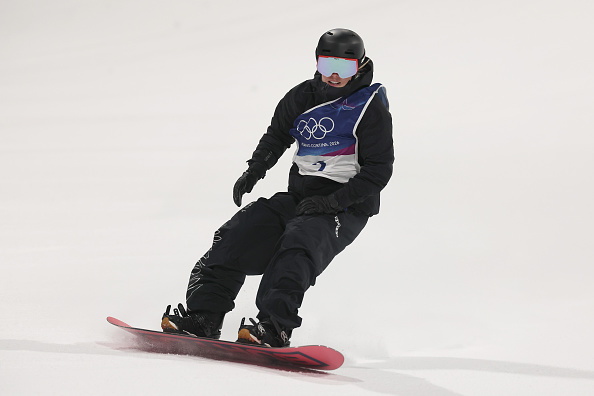 Zoi Sadowski Synnott completes her first run of the women's snowboard big air qualification on...