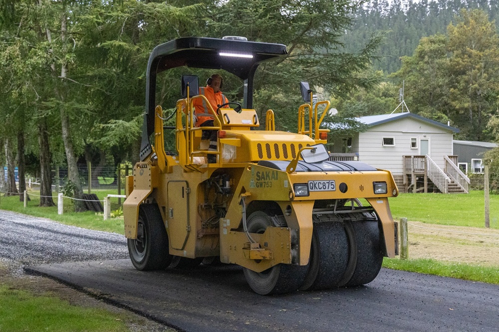 The Selwyn District Council laid the country’s first full rubber road surface on Friday. Photo: SDC