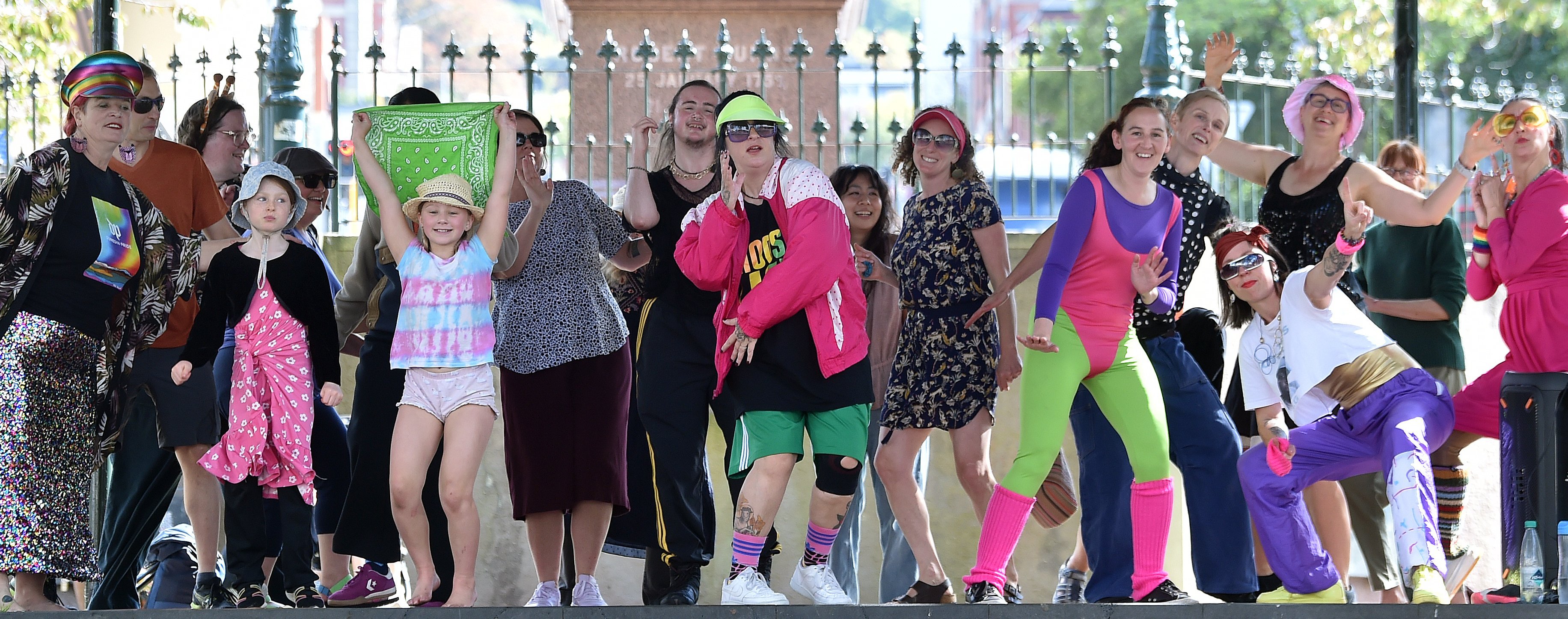 Dancers strike a pose during the one-hour dance-off in the Octagon on Saturday. PHOTOS: PETER...