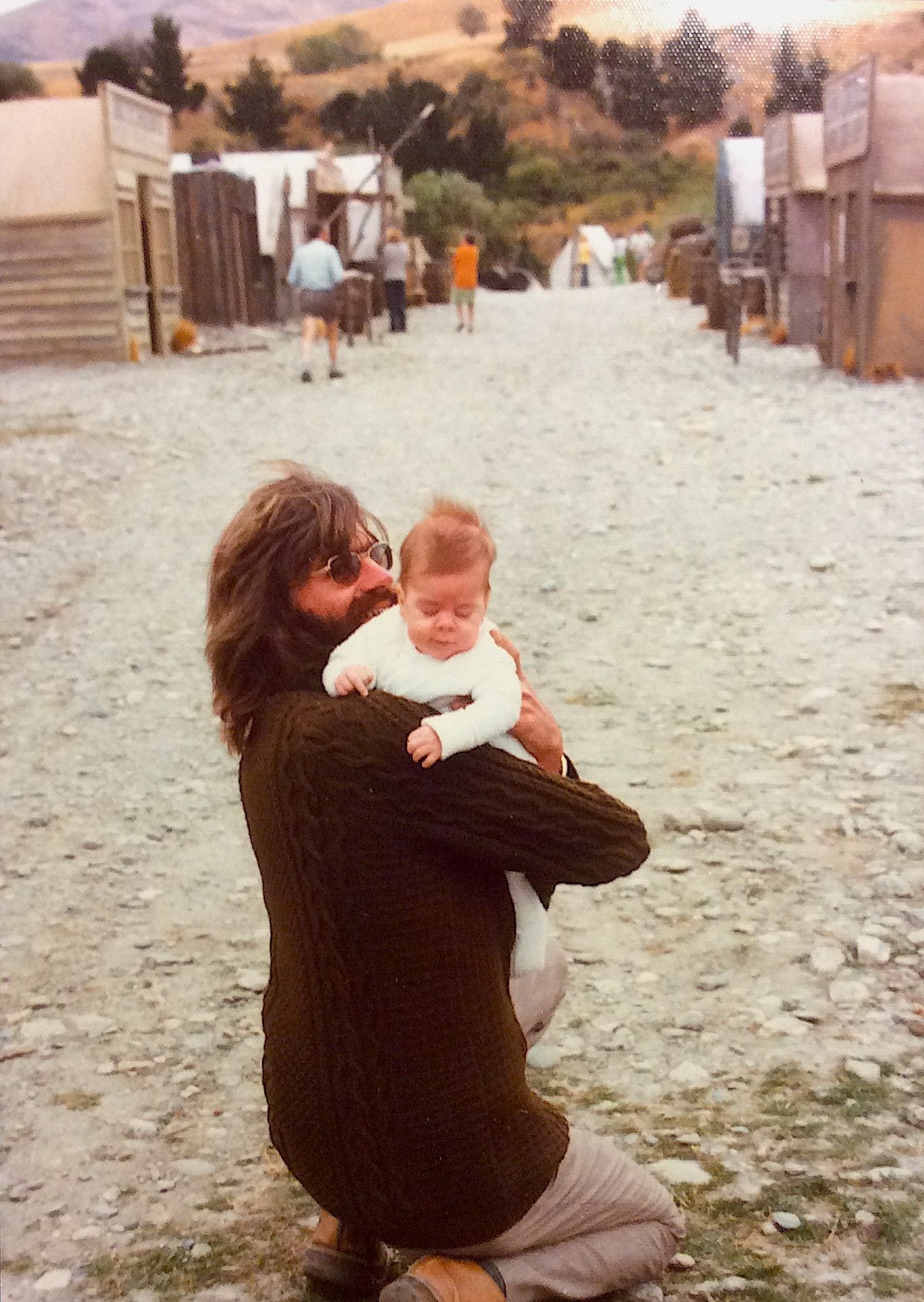 Max Quinn holding baby Jeremy 50 years ago on the set of Hunter's Gold. PHOTOS: CAROL AND MAX QUINN