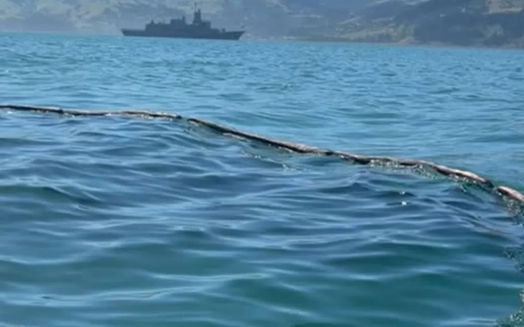 The oil spill is contained on Akaroa Harbour. Photo: Facebook/Environment Canterbury
