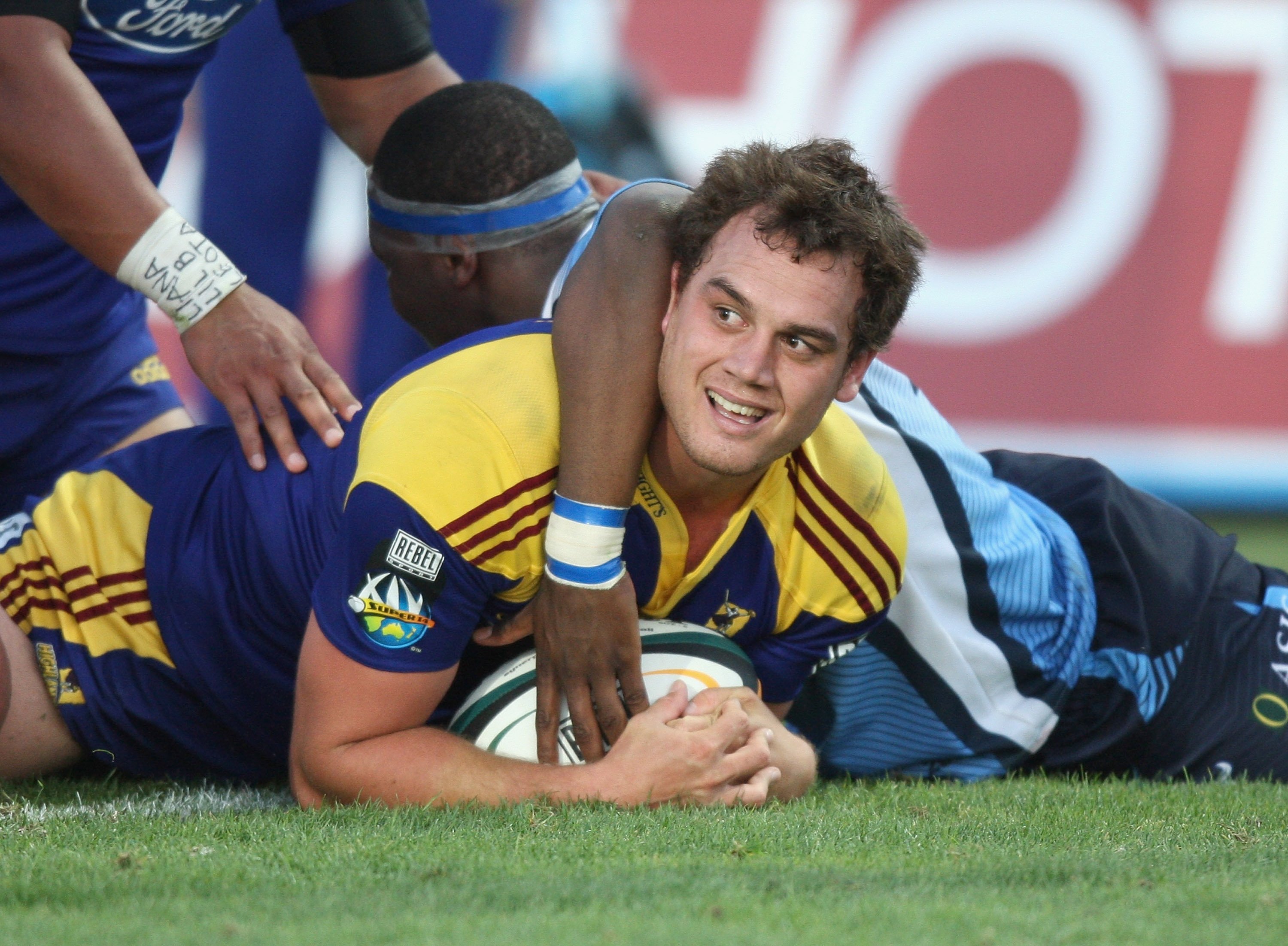 Israel Dagg scores a try for the Highlanders against the Bulls in Palmerston North in 2009. Photo...