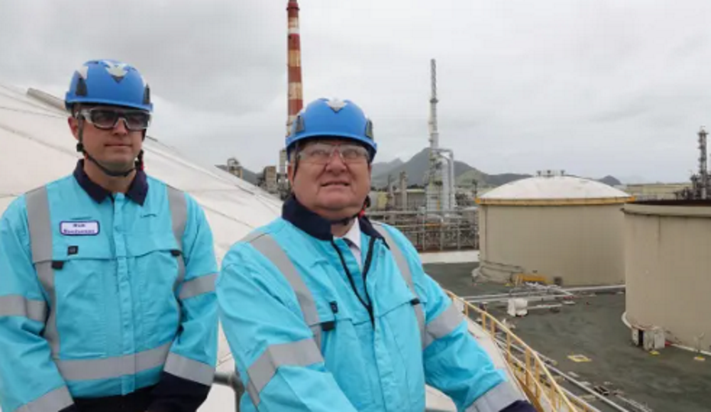 Channel Infrastructure chief executive Rob Buchanan and Shane Jones atop a 30-million-litre jet...