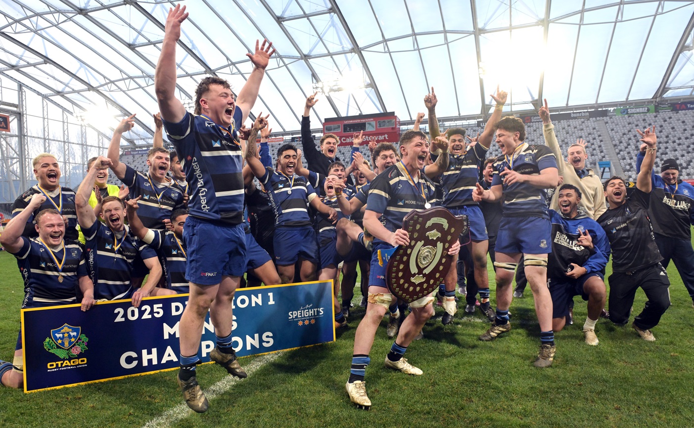 Kaikorai celebrate winning the Dunedin division 1 title at Forsyth Barr Stadium last year. Photo:...