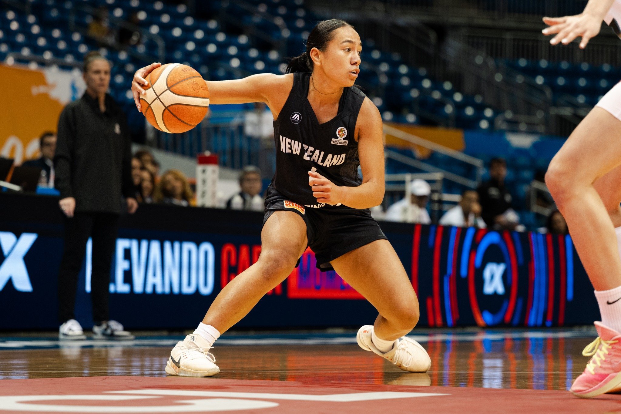 Tall Ferns guard Pahlyss Hokianga in action during the World Cup qualifier against Spain in...
