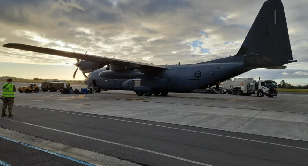 A Hercules being prepared to leave for the Middle East this morning. Photo: Kaye Albyt
