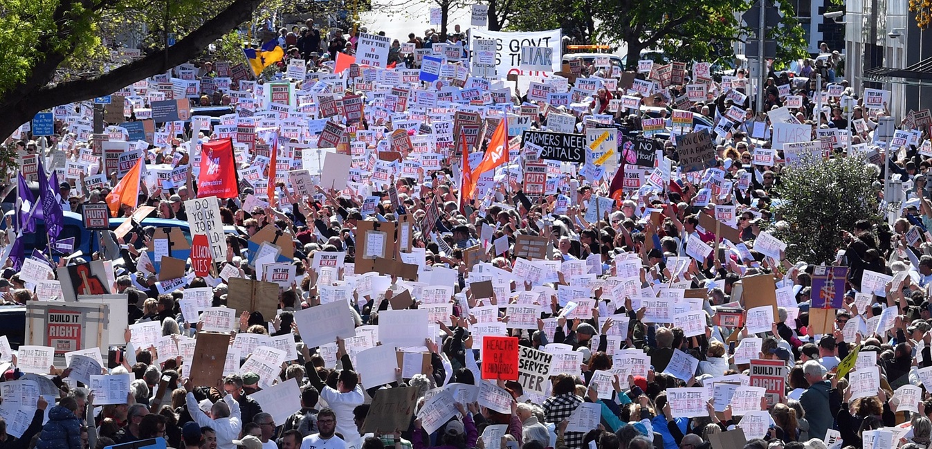 More than 30,000 people marched in Dunedin on September, 28, 2024 against the government’s...