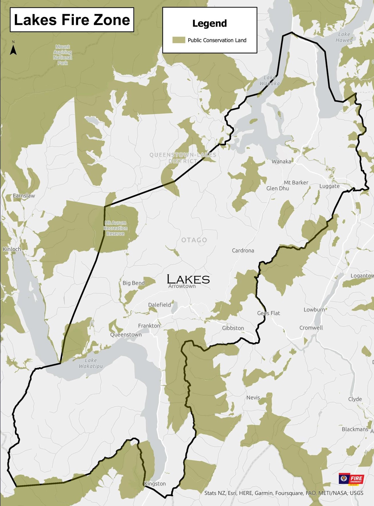 Map of the Lakes Zone. Image: Fire and Emergency NZ