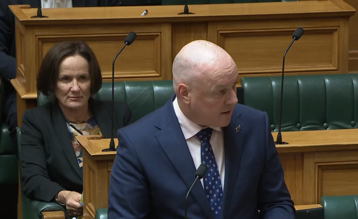 Christopher Luxon making his statement in the House last night. Photo: Parliament TV