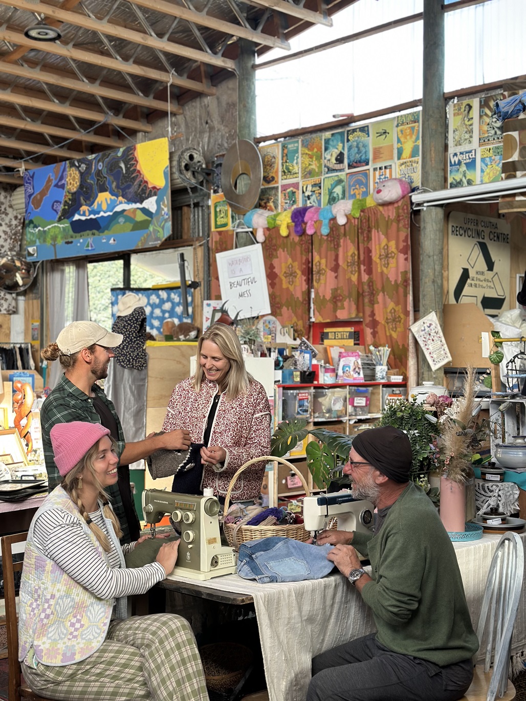 Wastebusters mending club is a place of connection, fixing and skill sharing. From left are Zack...