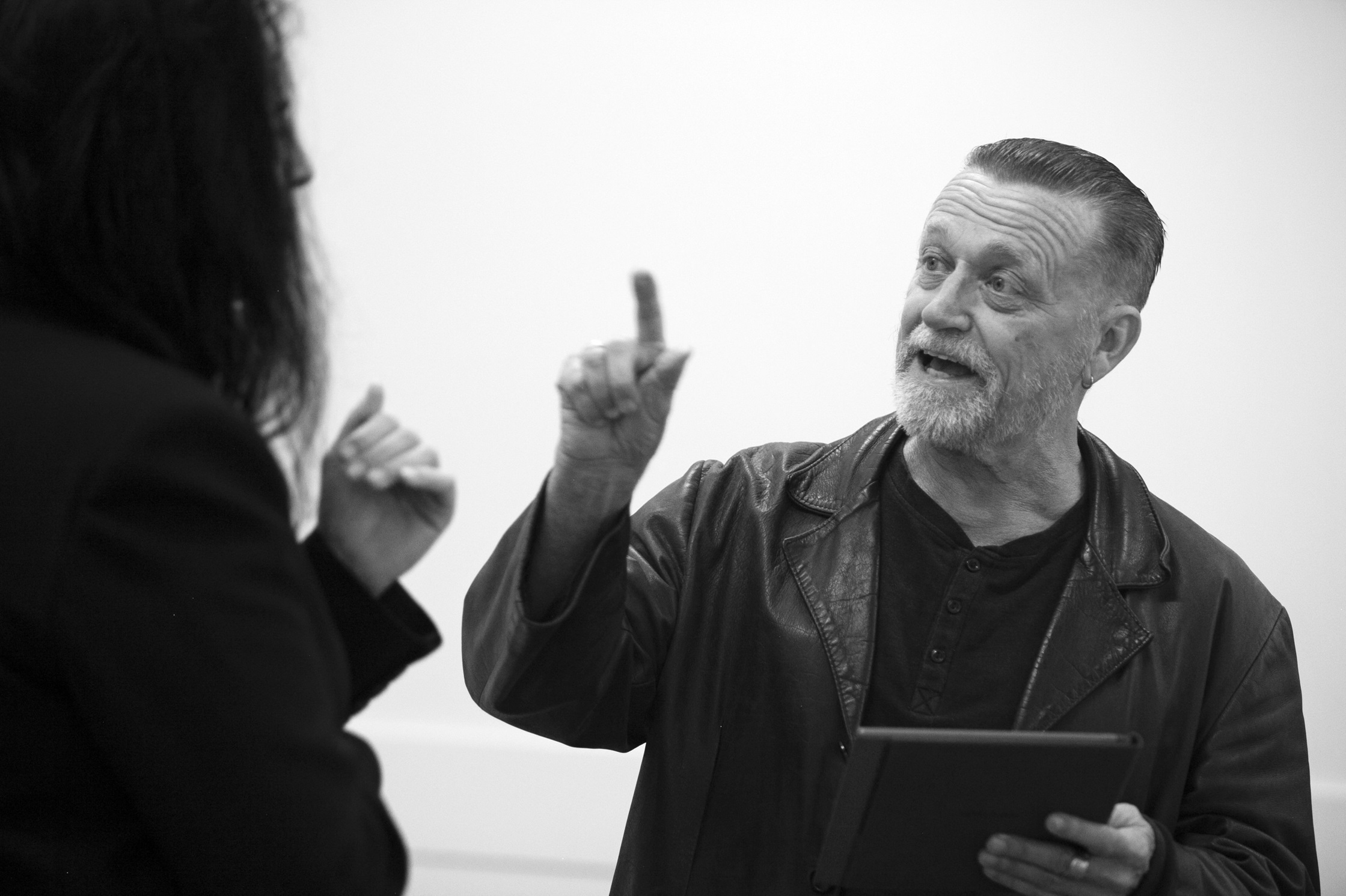 Actress Cassandra Woodhouse works with director Michael Hurst on Prima Facie.