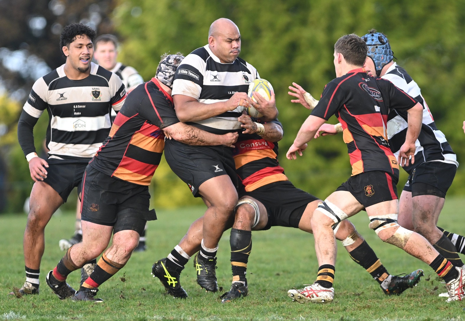 Veteran Southern prop Mike Mata'afa bashes the ball forward during a division 1 game against...