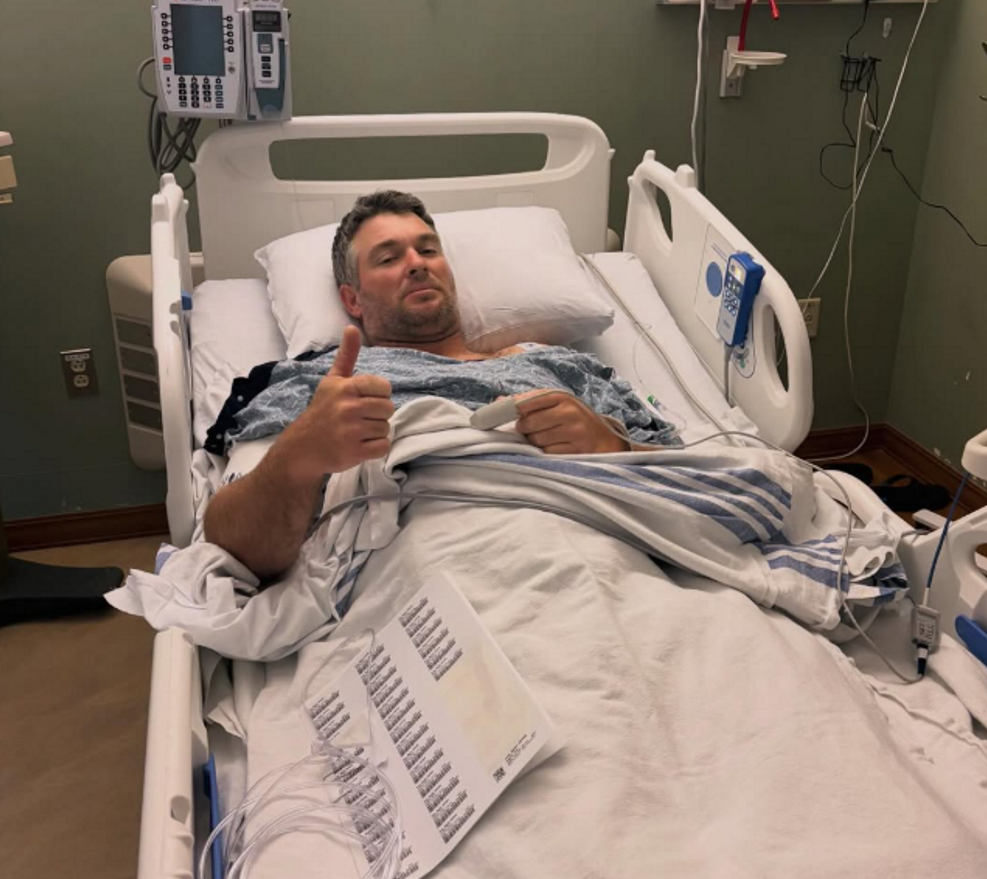 Ryan Fox in hospital after an operation to remove kidney stones. Photo: Ryan Fox / Instagram