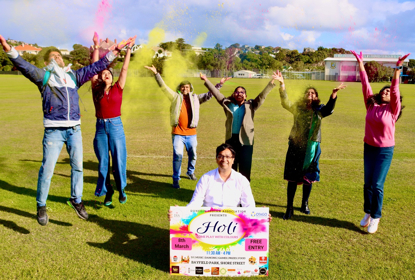Ready to welcome all to the Holi Festival of Colours are Dunedin Indian Association president Dr...