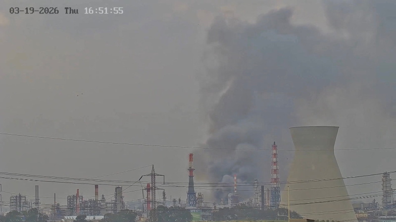 CCTV footage shows smoke rising from Israel's Haifa refinery after a reported Iranian attack....