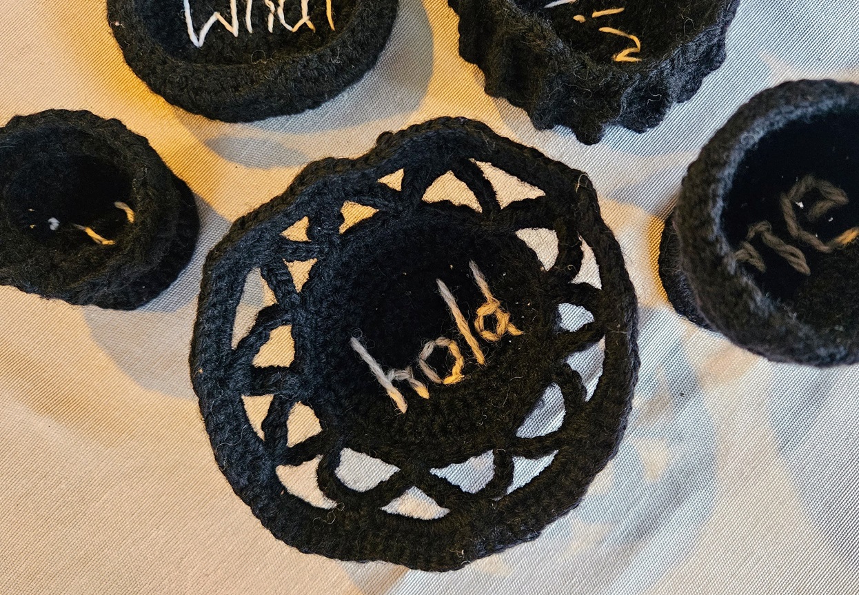 The hand-stitched crochet works Wardell has made since the fire. Photo: supplied