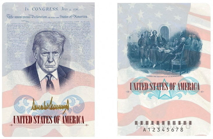 A US passport featuring an image and signature of U.S. President Donald Trump is seen this...