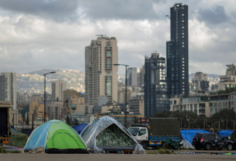 Displaced people find shelter amid escalating hostilities between Hezbollah and Israel in Beirut....