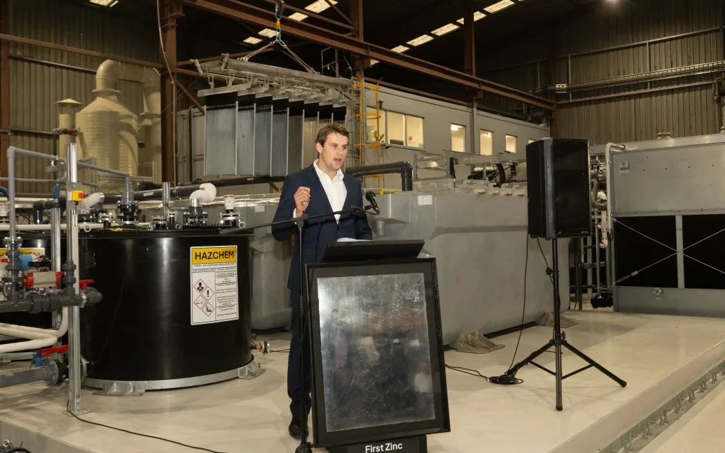 Zethos CEO Jonathan Ring speaking at the company's new metal refining facility. Photo: Supplied...