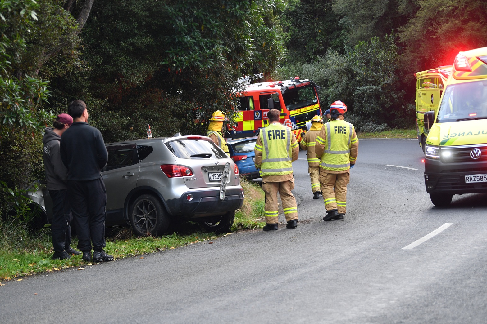 Emergency services at the scene on Saturday morning. Photo: Stephen Jaquiery