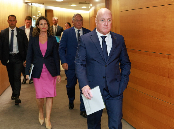 Prime Minister Christopher Luxon with members of the National Party at the Beehive last month....