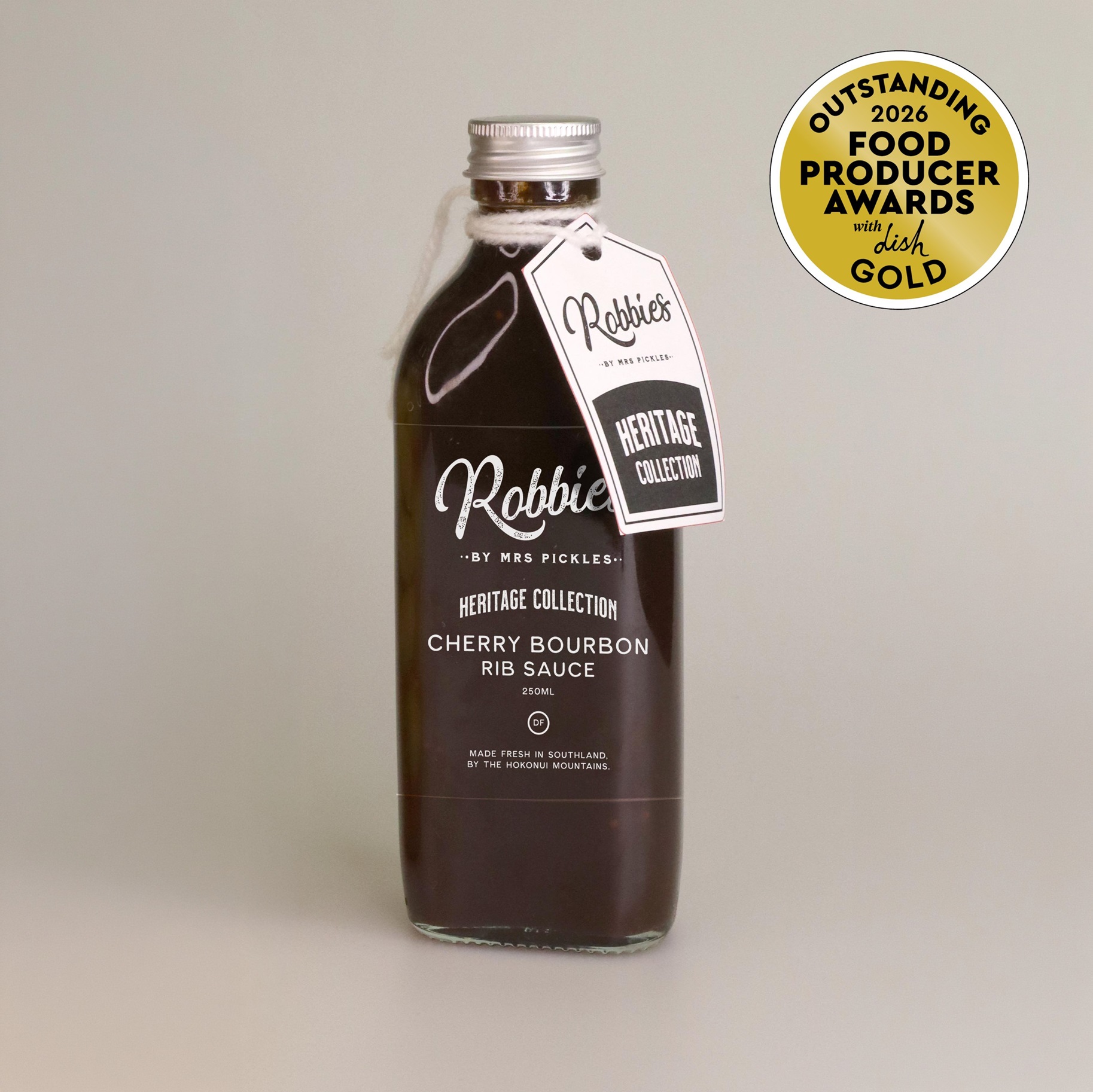 Robbies by Mrs Pickles Cherry Bourbon Rib Sauce won gold at the Outstanding Food Producer Awards...