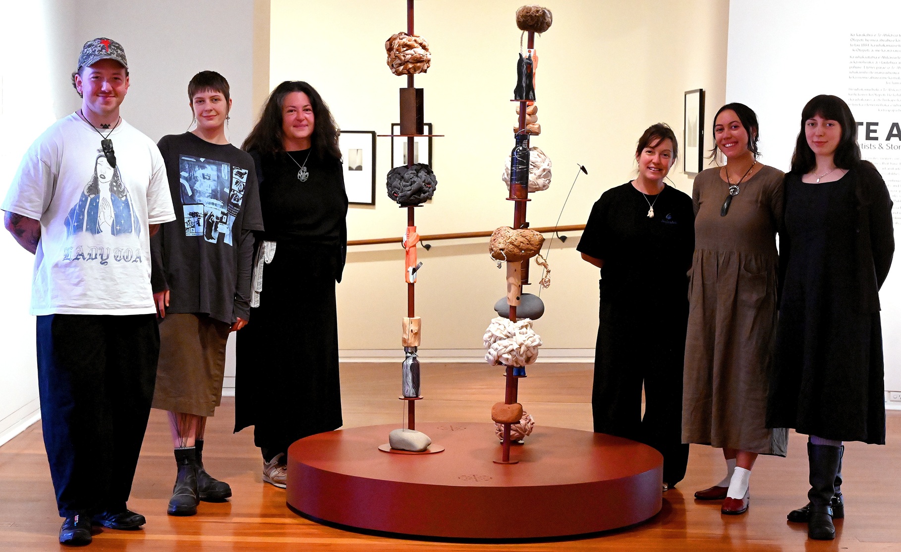 Paemanu artists (from left) Aidan Taira, Madison Kelly, Vicki Lenihan, Kitty Brown, Moewai Marsh...